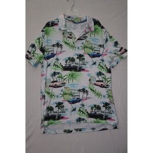 Cabana by Crown & Ivy Mens Tropical Vintage Car Print Polo Shirt White Size M